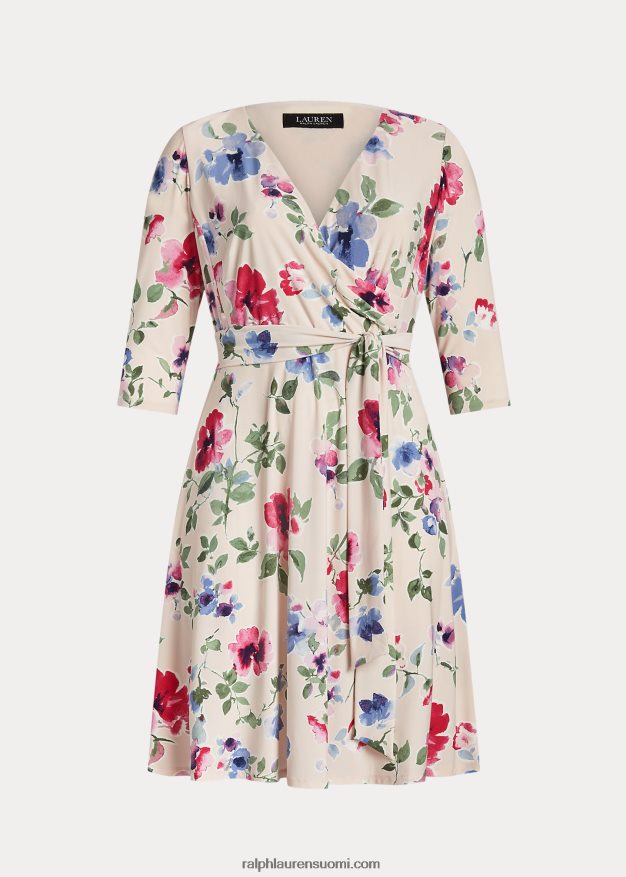 Ralph Lauren naiset kukkainen surplice jersey-mekko 0Z24ZR4672 pinkki multi