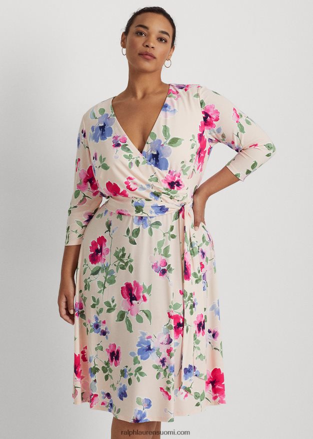 Ralph Lauren naiset kukkainen surplice jersey-mekko 0Z24ZR4672 pinkki multi