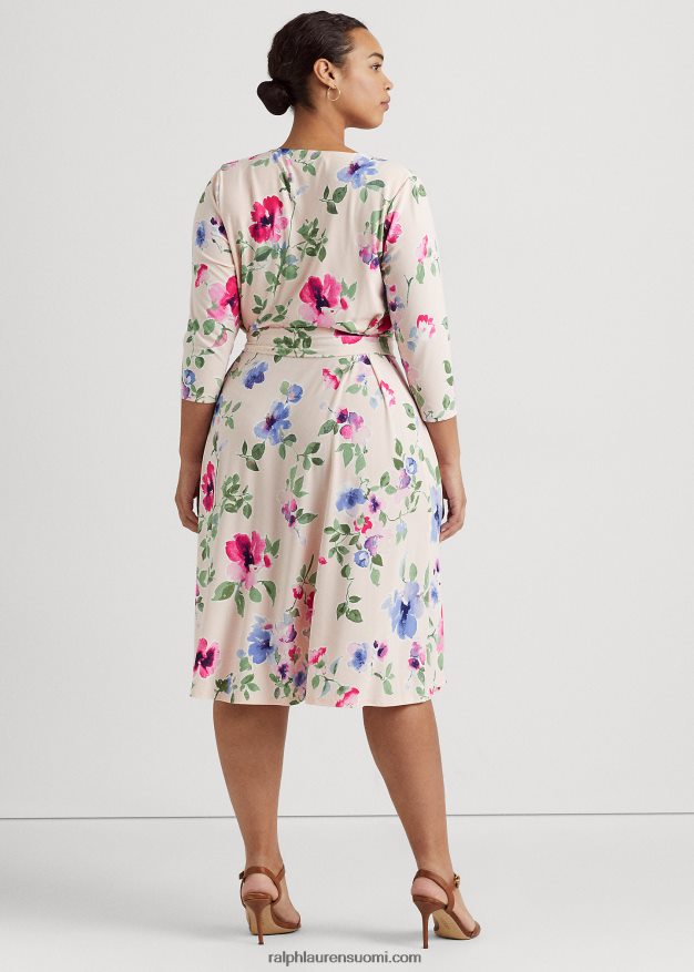 Ralph Lauren naiset kukkainen surplice jersey-mekko 0Z24ZR4672 pinkki multi