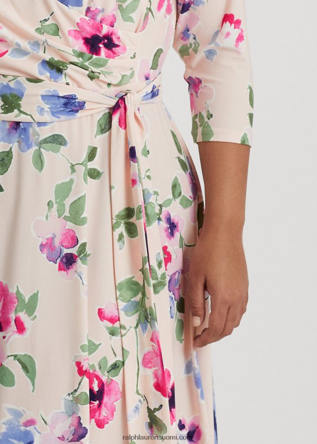 Ralph Lauren naiset kukkainen surplice jersey-mekko 0Z24ZR4672 pinkki multi