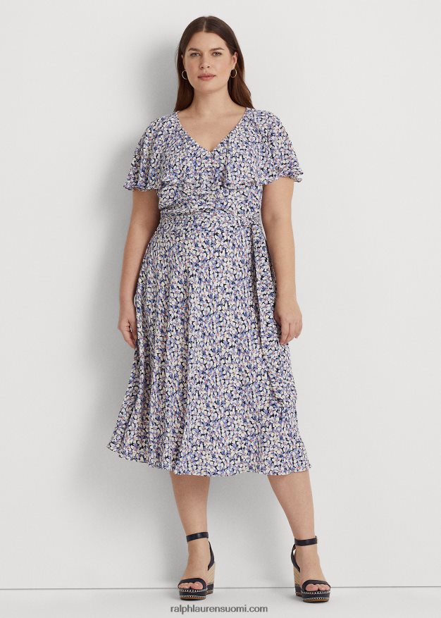 Ralph Lauren naiset kukkainen vyö kuplamekko 0Z24ZR4633 sininen/kerma/vaaleanpunainen