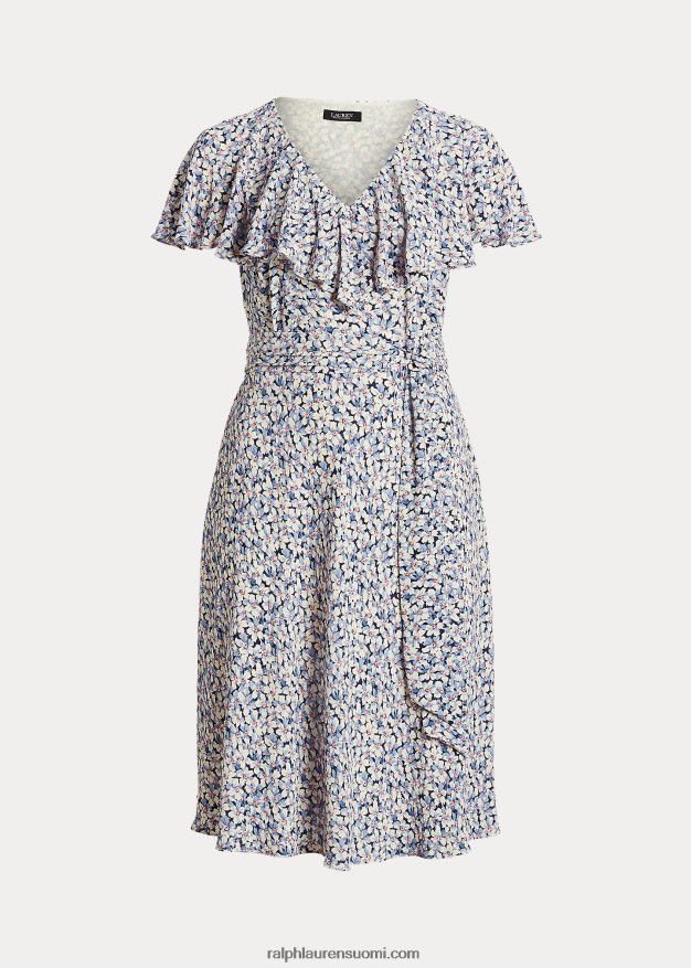 Ralph Lauren naiset kukkainen vyö kuplamekko 0Z24ZR4633 sininen/kerma/vaaleanpunainen