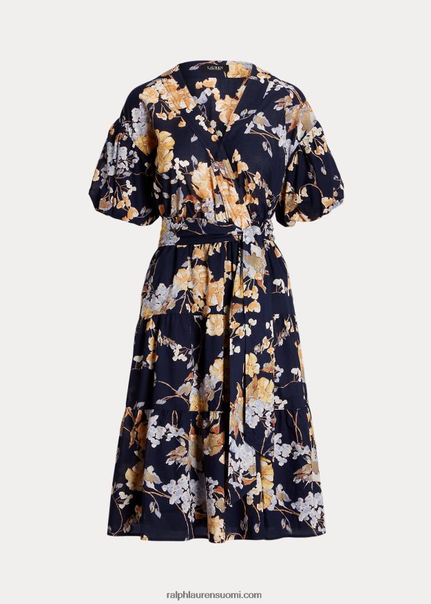 Ralph Lauren naiset kukkainen vyö puuvillainen voile mekko 0Z24ZR4055 laivasto multi