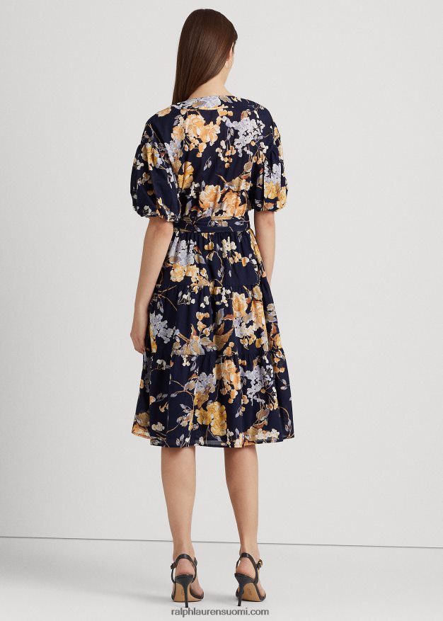 Ralph Lauren naiset kukkainen vyö puuvillainen voile mekko 0Z24ZR4055 laivasto multi