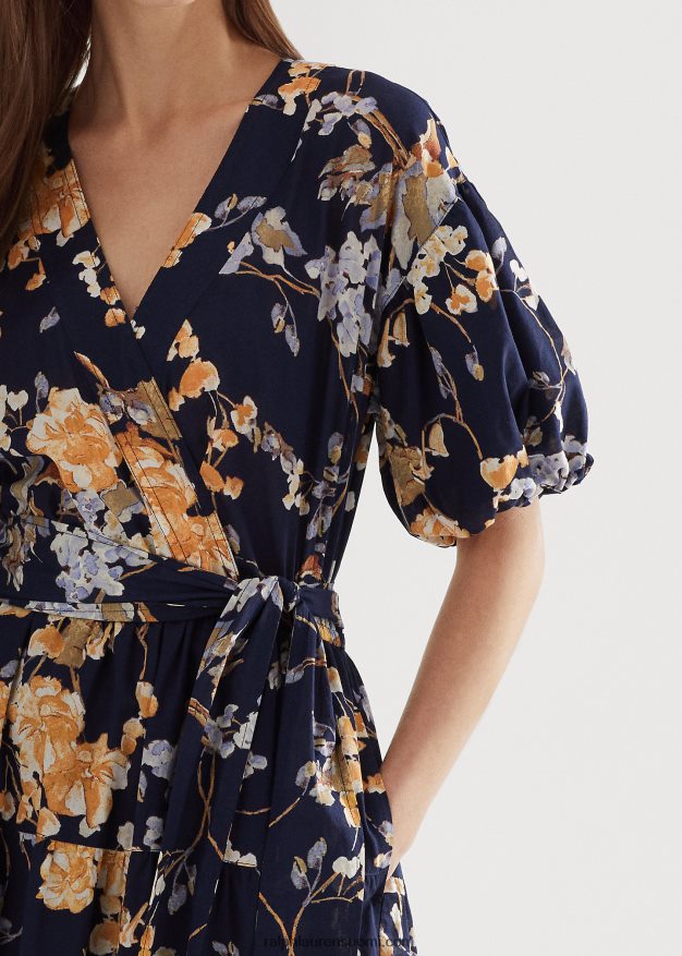 Ralph Lauren naiset kukkainen vyö puuvillainen voile mekko 0Z24ZR4055 laivasto multi