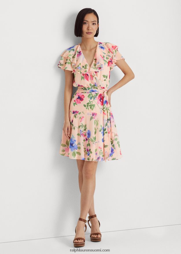 Ralph Lauren naiset kukkainen vyö ryppyinen Georgette mekko 0Z24ZR4420