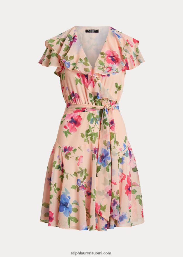 Ralph Lauren naiset kukkainen vyö ryppyinen Georgette mekko 0Z24ZR4420