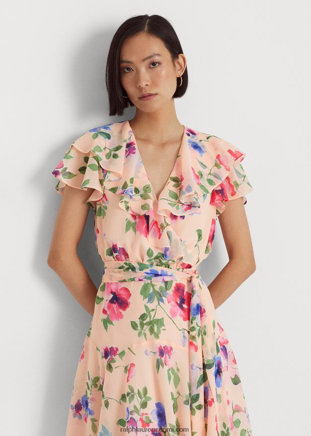 Ralph Lauren naiset kukkainen vyö ryppyinen Georgette mekko 0Z24ZR4420