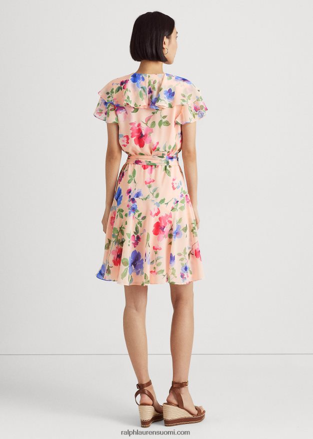 Ralph Lauren naiset kukkainen vyö ryppyinen Georgette mekko 0Z24ZR4420
