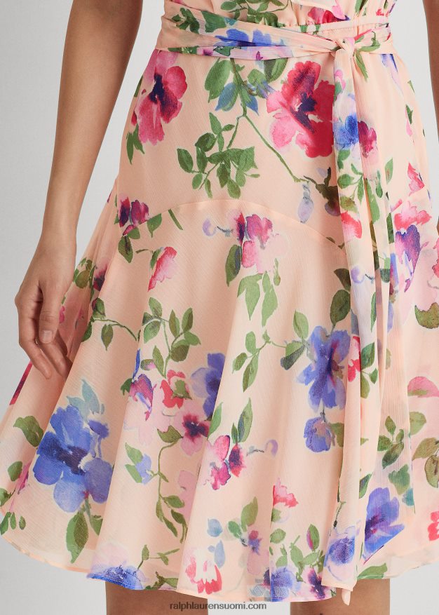 Ralph Lauren naiset kukkainen vyö ryppyinen Georgette mekko 0Z24ZR4420