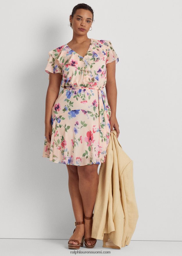 Ralph Lauren naiset kukkainen vyö ryppyinen Georgette mekko 0Z24ZR4694 pinkki multi