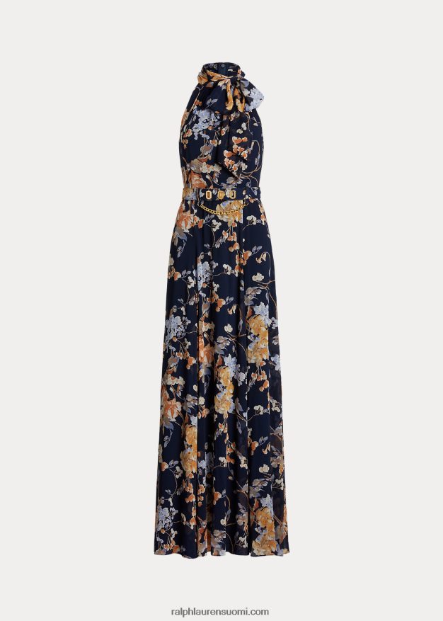 Ralph Lauren naiset kukkaistuva georgette riimupuku 0Z24ZR4079 laivasto multi