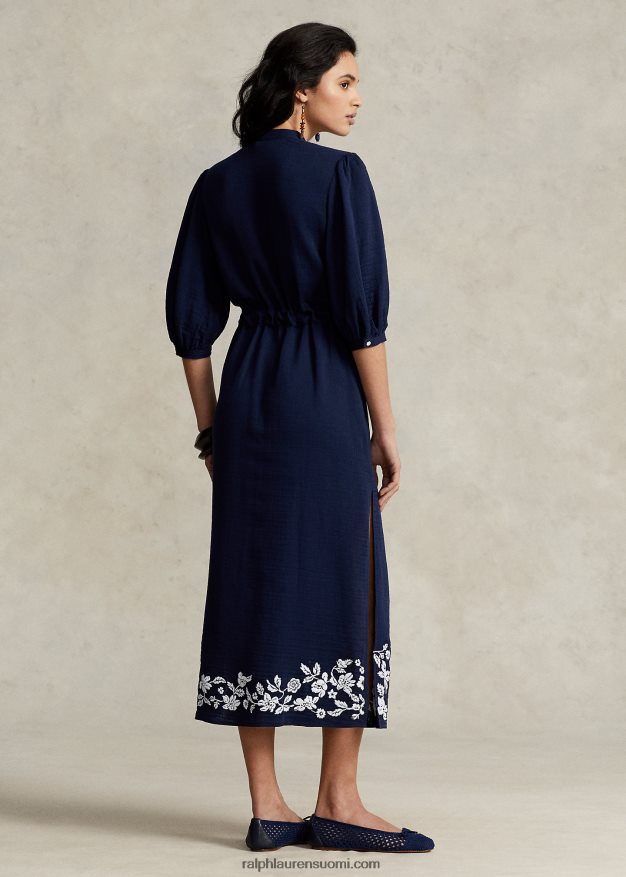 Ralph Lauren naiset kukkakirjailtu sideharsomaximekko 0Z24ZR3077 newportin laivasto