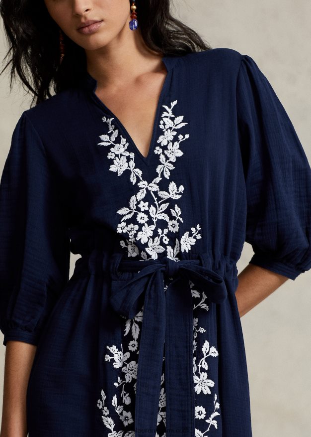 Ralph Lauren naiset kukkakirjailtu sideharsomaximekko 0Z24ZR3077 newportin laivasto