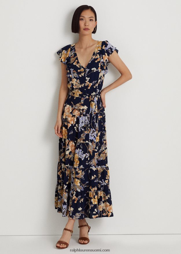 Ralph Lauren naiset kukkakuplakreppimekko 0Z24ZR4452 laivasto multi