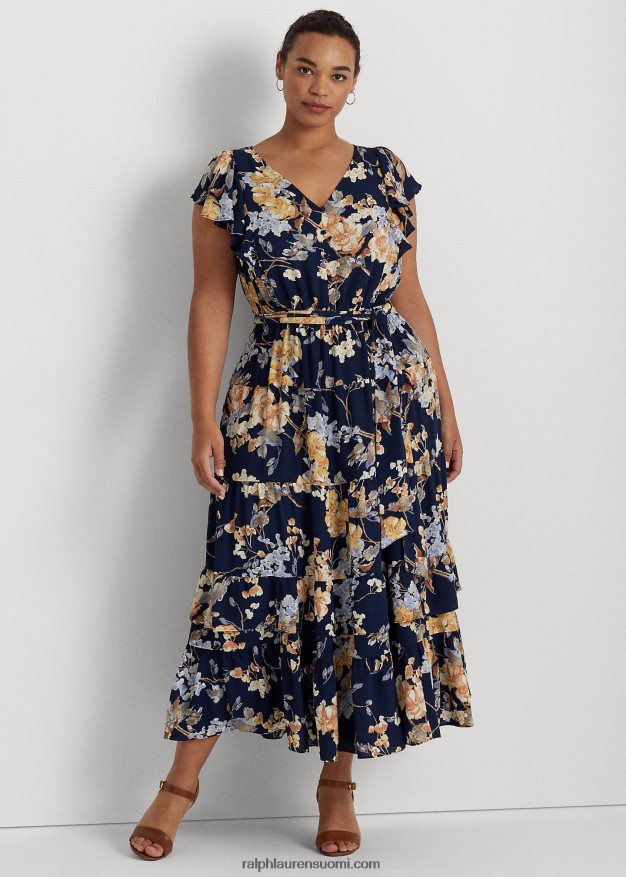 Ralph Lauren naiset kukkakuplakreppimekko 0Z24ZR4703 laivasto multi
