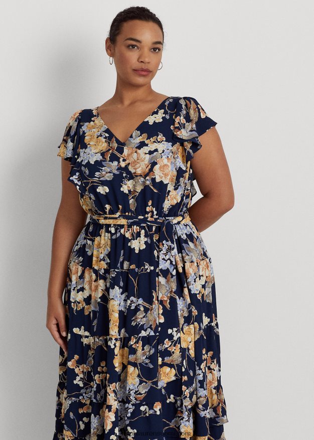 Ralph Lauren naiset kukkakuplakreppimekko 0Z24ZR4703 laivasto multi