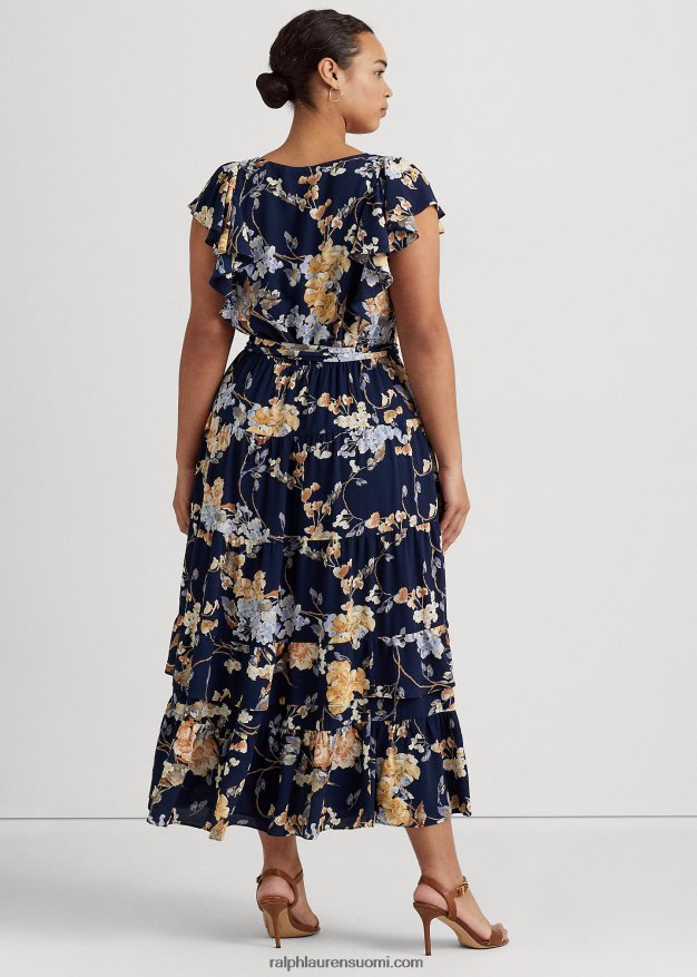Ralph Lauren naiset kukkakuplakreppimekko 0Z24ZR4703 laivasto multi