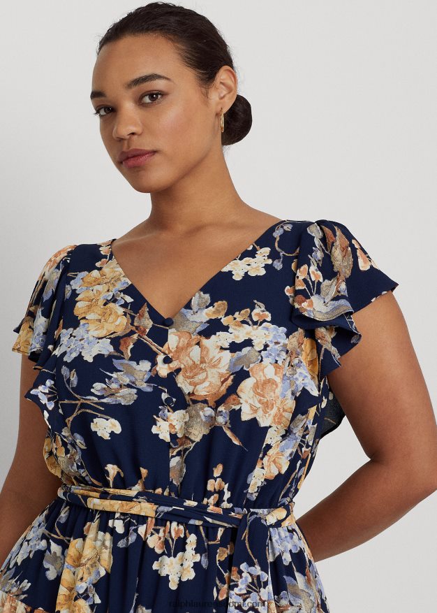 Ralph Lauren naiset kukkakuplakreppimekko 0Z24ZR4703 laivasto multi