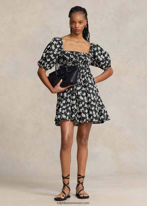 Ralph Lauren naiset kukkapuuvillainen paitapuseroinen mekko 0Z24ZR2932 romanttinen hibiscus