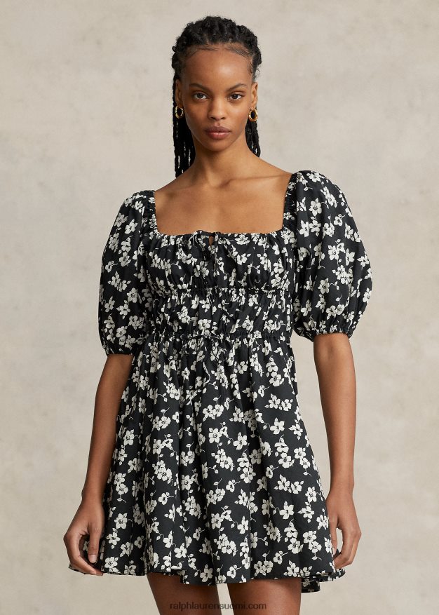 Ralph Lauren naiset kukkapuuvillainen paitapuseroinen mekko 0Z24ZR2932 romanttinen hibiscus