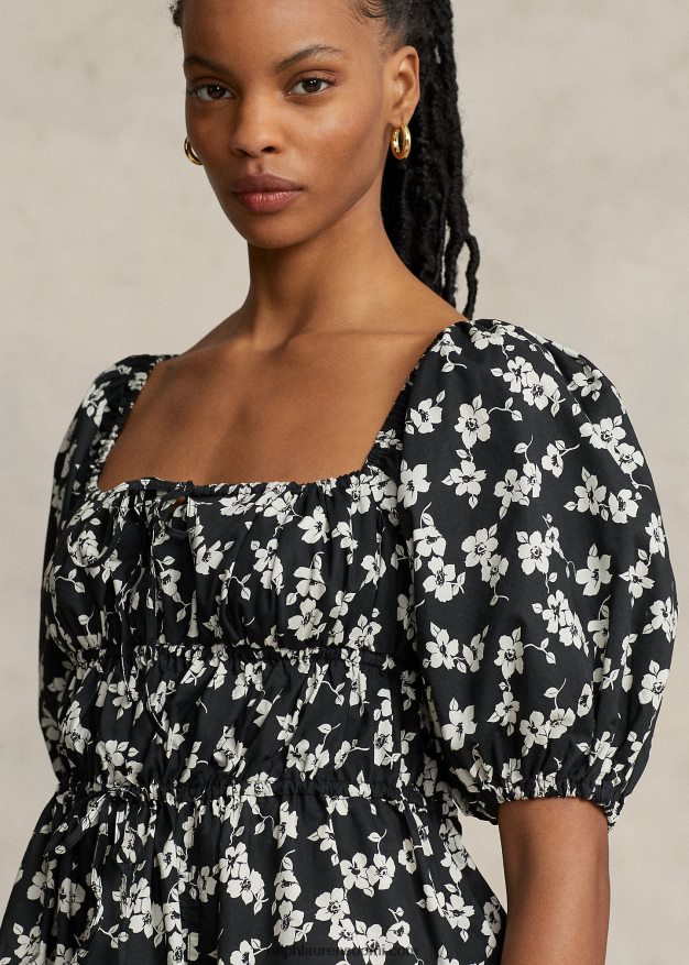 Ralph Lauren naiset kukkapuuvillainen paitapuseroinen mekko 0Z24ZR2932 romanttinen hibiscus