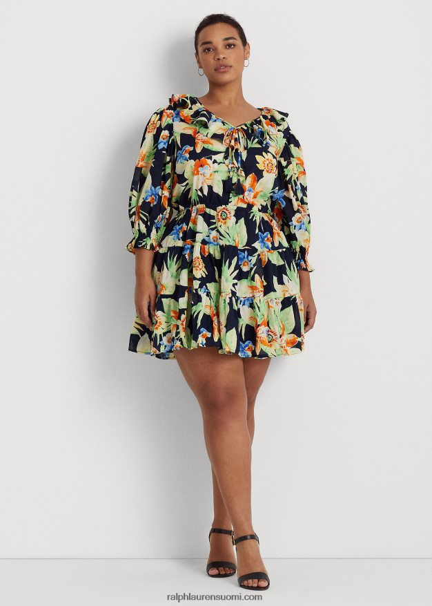 Ralph Lauren naiset kukkapuuvillainen voile-mekko 0Z24ZR4809 laivasto multi