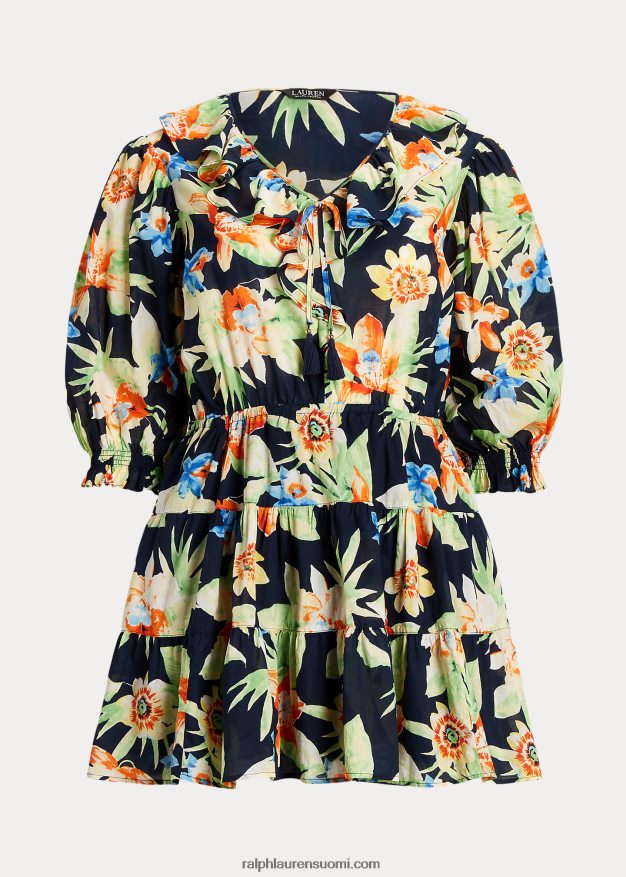 Ralph Lauren naiset kukkapuuvillainen voile-mekko 0Z24ZR4809 laivasto multi