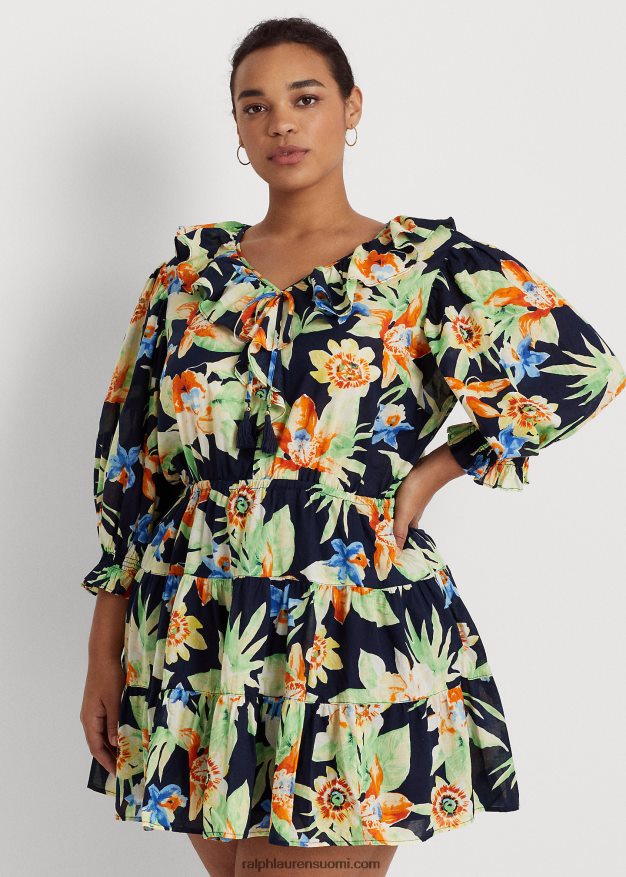 Ralph Lauren naiset kukkapuuvillainen voile-mekko 0Z24ZR4809 laivasto multi