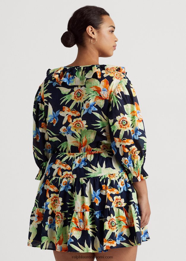 Ralph Lauren naiset kukkapuuvillainen voile-mekko 0Z24ZR4809 laivasto multi