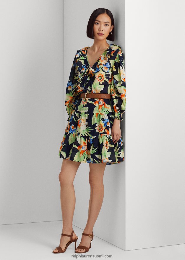 Ralph Lauren naiset kukkapuuvillainen voile-mekko 0Z24ZR4883 laivasto multi