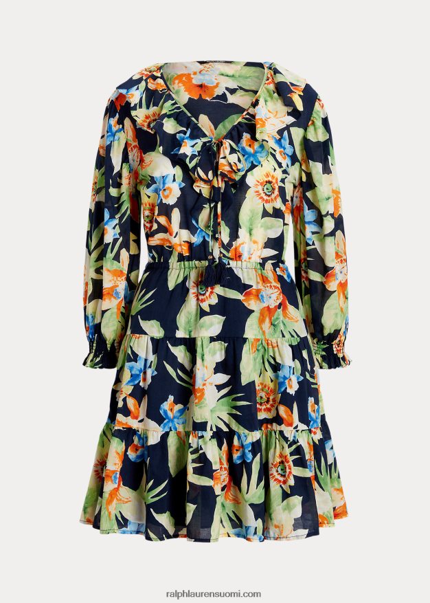 Ralph Lauren naiset kukkapuuvillainen voile-mekko 0Z24ZR4883 laivasto multi