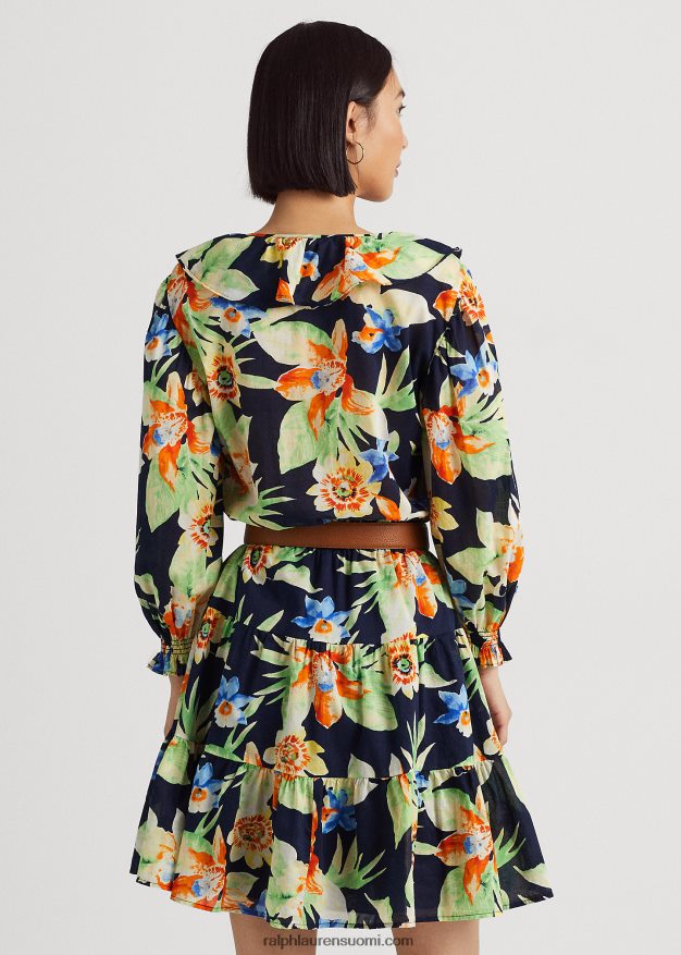 Ralph Lauren naiset kukkapuuvillainen voile-mekko 0Z24ZR4883 laivasto multi