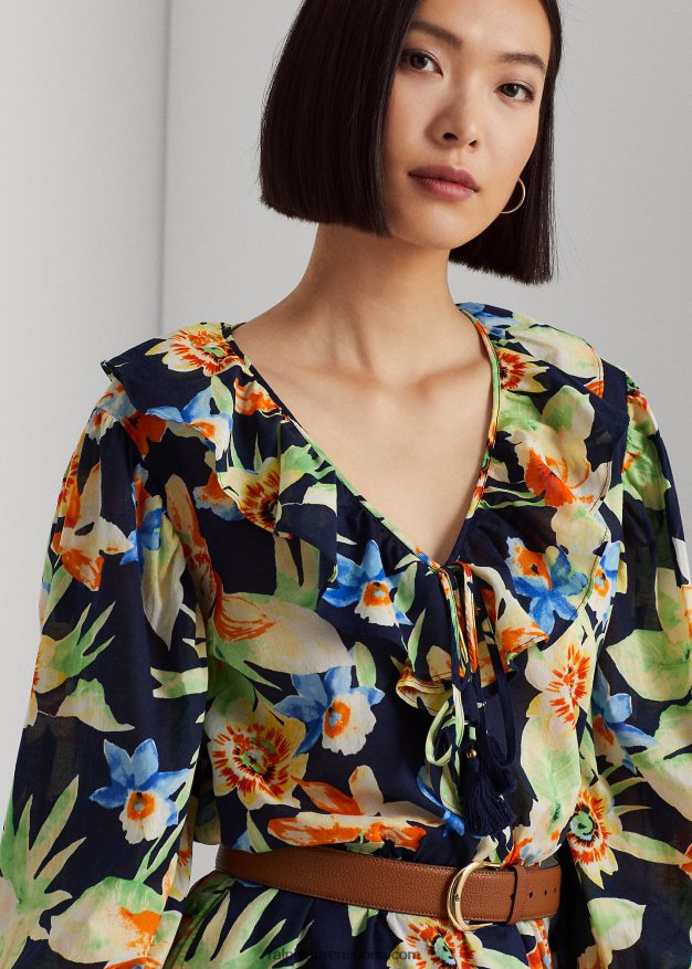 Ralph Lauren naiset kukkapuuvillainen voile-mekko 0Z24ZR4883 laivasto multi