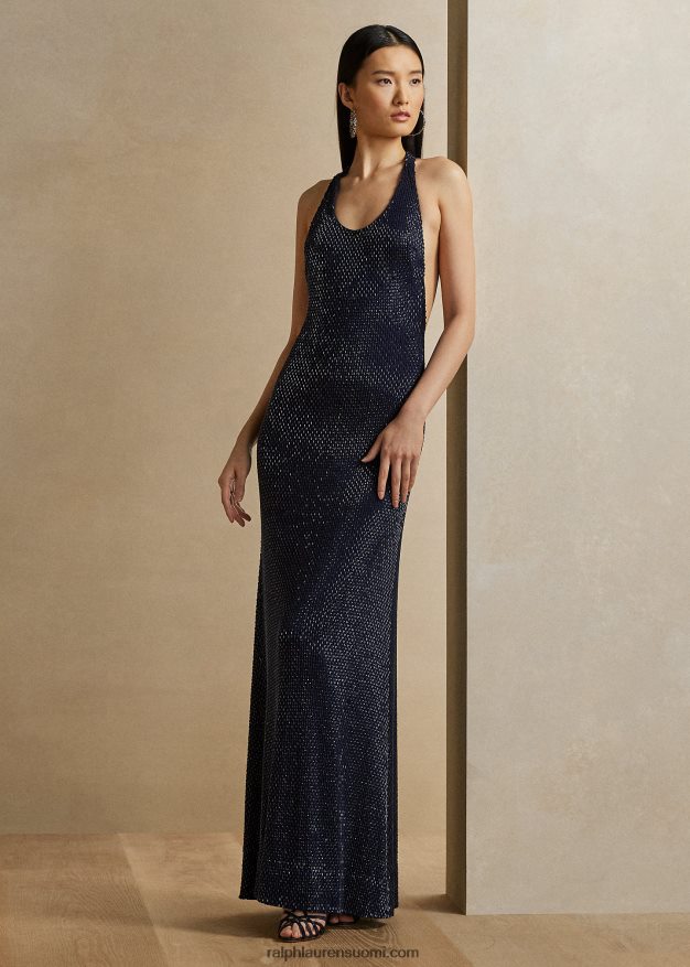 Ralph Lauren naiset luanna koristeltu jersey-iltapuku 0Z24ZR3520 lux laivasto