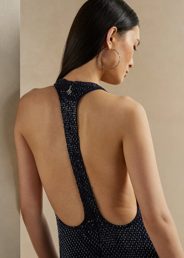 Ralph Lauren naiset luanna koristeltu jersey-iltapuku 0Z24ZR3520 lux laivasto