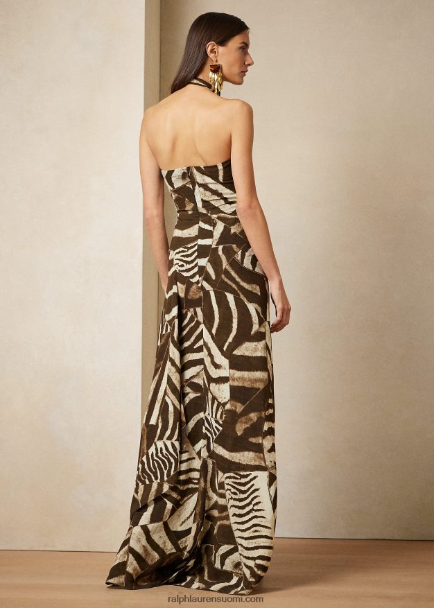 Ralph Lauren naiset niccola seeprakuvioinen iltapuku 0Z24ZR3599 ruskea/kerma moni