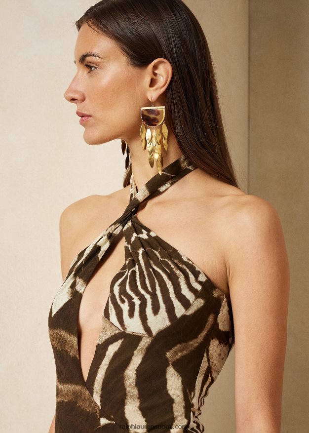 Ralph Lauren naiset niccola seeprakuvioinen iltapuku 0Z24ZR3599 ruskea/kerma moni