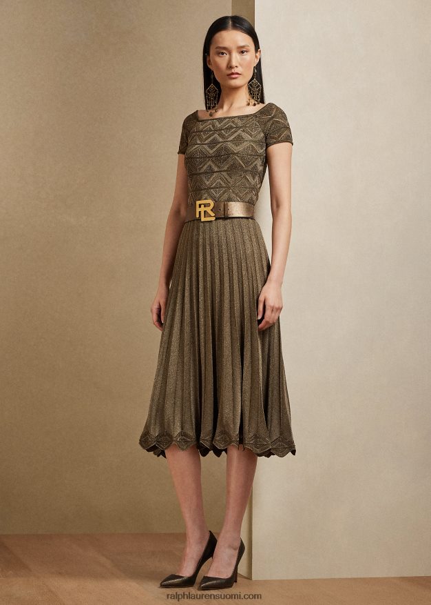 Ralph Lauren naiset olkapäistä tuntuva metallinen neulemekko 0Z24ZR3580 platina