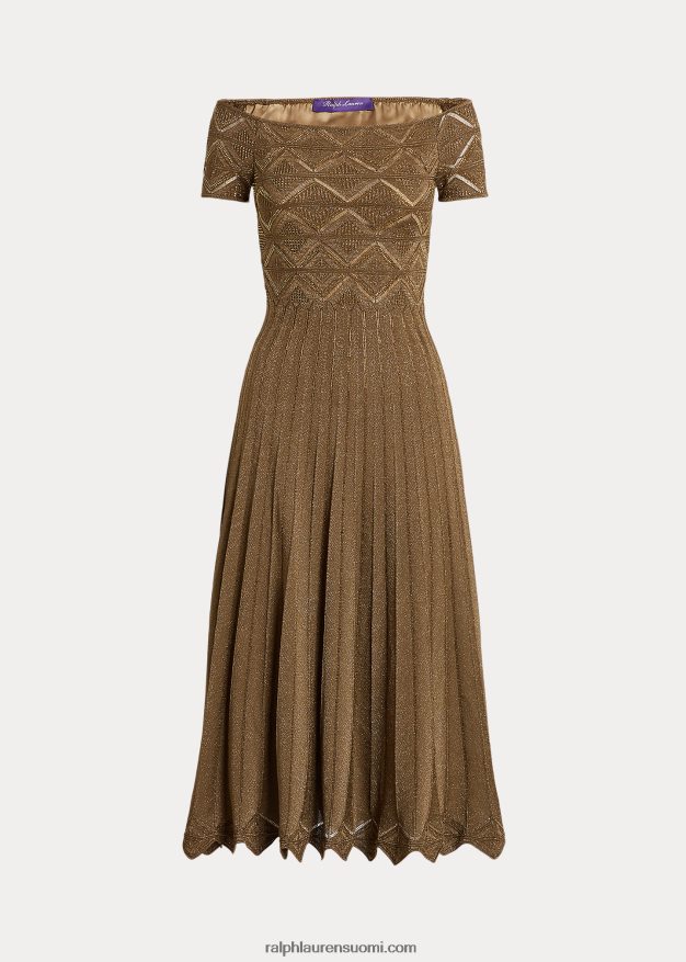 Ralph Lauren naiset olkapäistä tuntuva metallinen neulemekko 0Z24ZR3580 platina