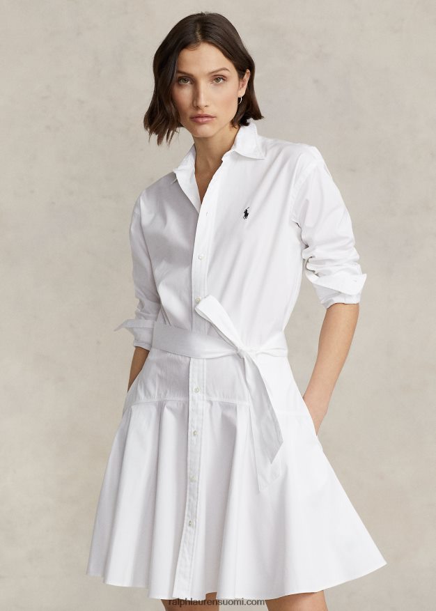 Ralph Lauren naiset paneloitu puuvillainen paitamekko 0Z24ZR2922 valkoinen
