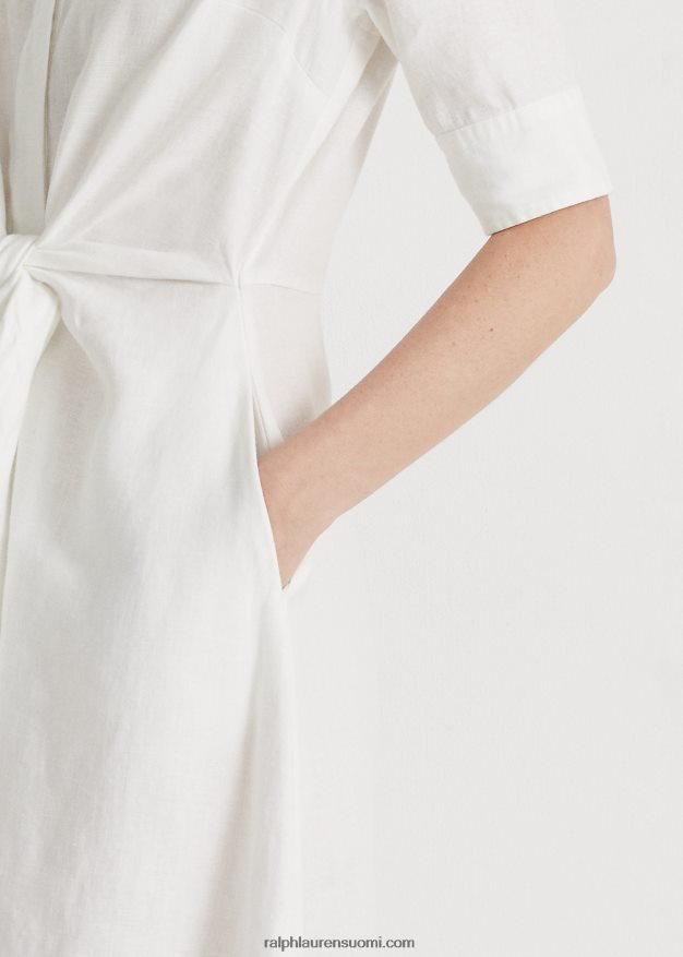 Ralph Lauren naiset pellava paitamekko 0Z24ZR4074 valkoinen