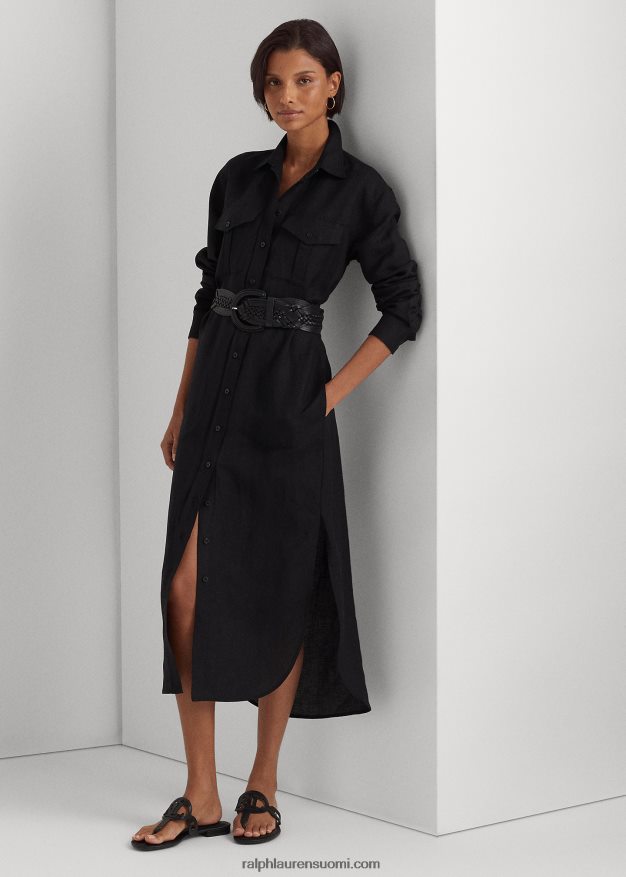 Ralph Lauren naiset pellavasekoitettu paitamekko 0Z24ZR3883 musta