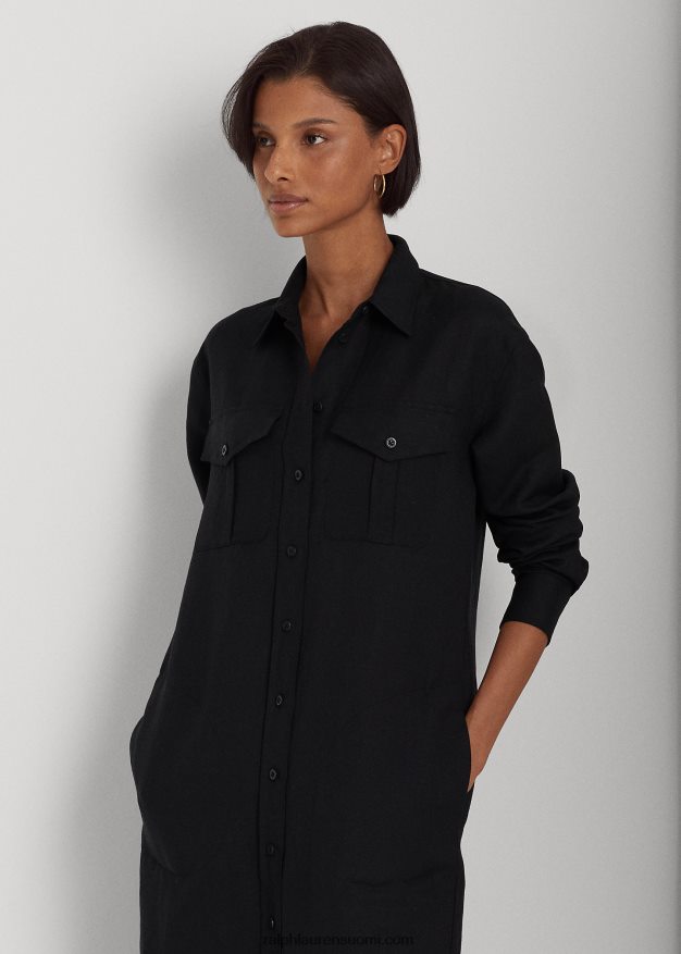 Ralph Lauren naiset pellavasekoitettu paitamekko 0Z24ZR3883 musta