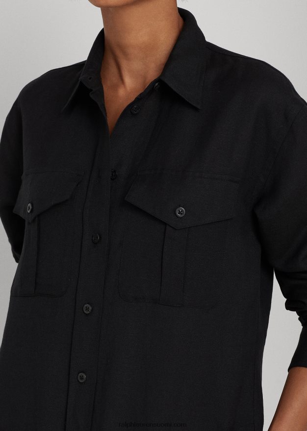 Ralph Lauren naiset pellavasekoitettu paitamekko 0Z24ZR3883 musta
