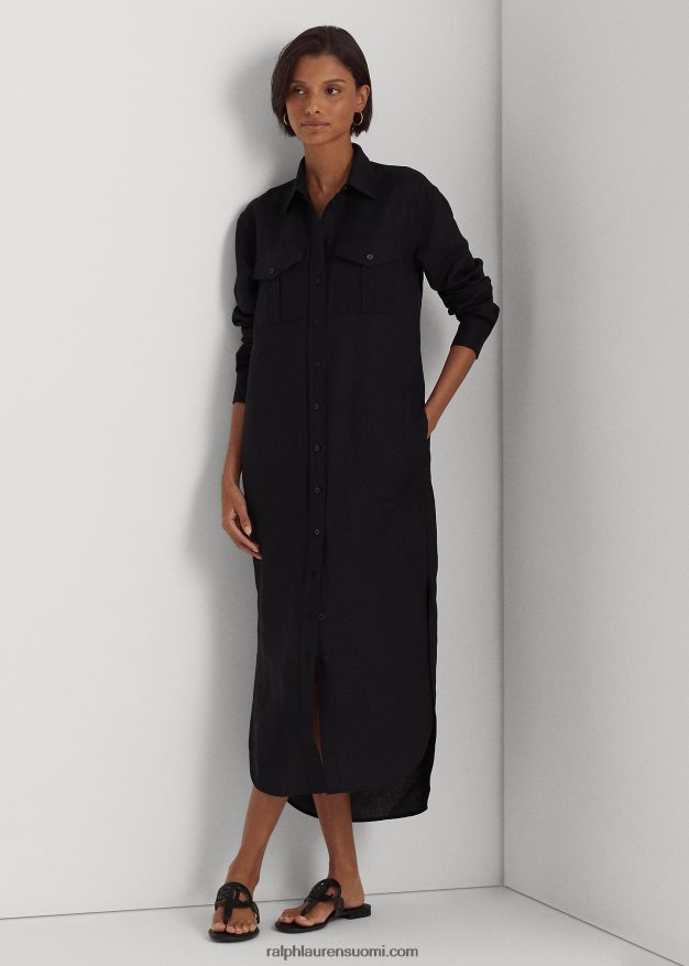 Ralph Lauren naiset pellavasekoitettu paitamekko 0Z24ZR3883 musta