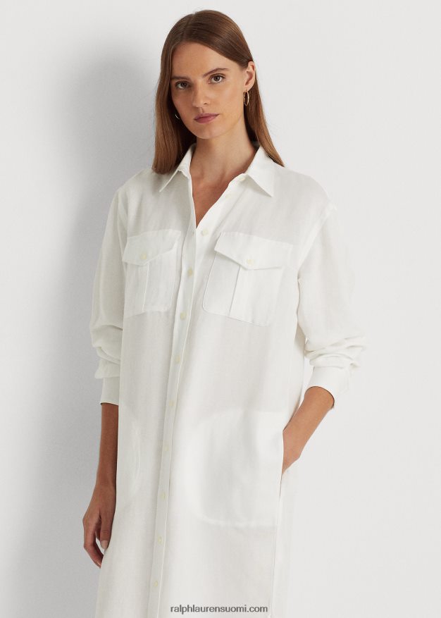 Ralph Lauren naiset pellavasekoitettu paitamekko 0Z24ZR3884 valkoinen