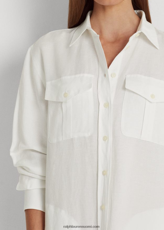 Ralph Lauren naiset pellavasekoitettu paitamekko 0Z24ZR3884 valkoinen