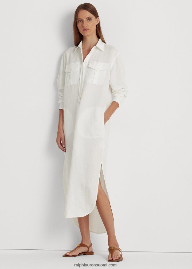 Ralph Lauren naiset pellavasekoitettu paitamekko 0Z24ZR4360 valkoinen