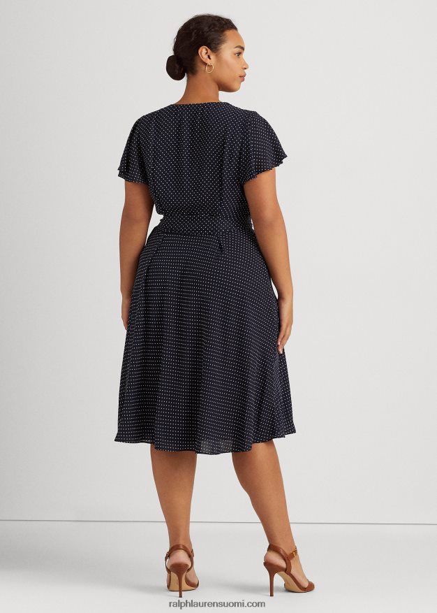 Ralph Lauren naiset pilkullinen georgette-mekko 0Z24ZR4792 laivasto/valkoinen